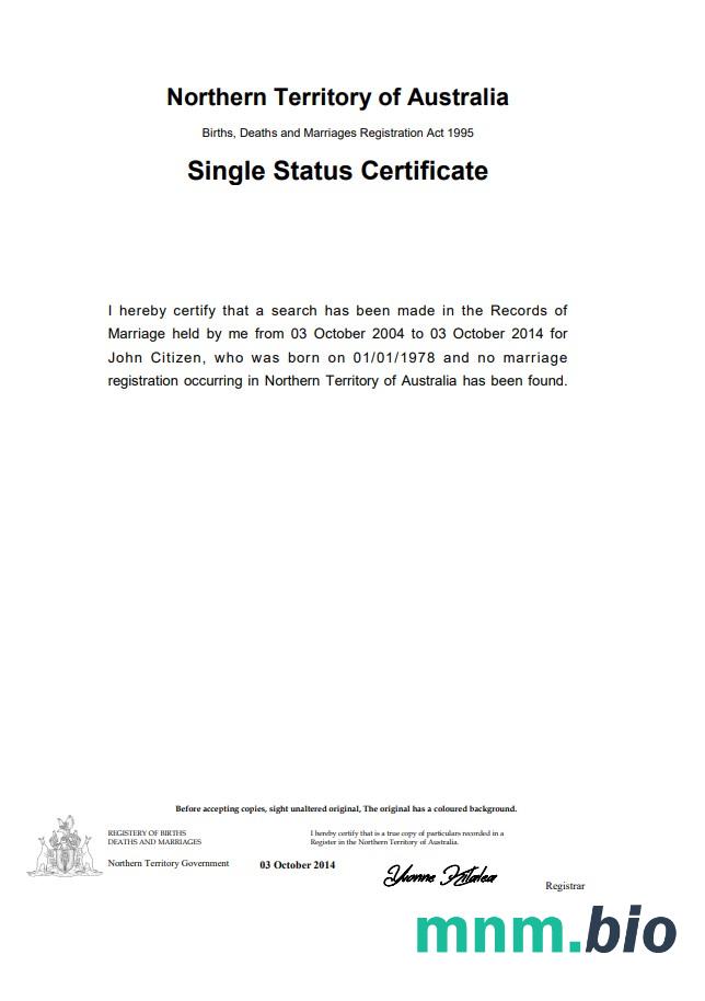 Australia Northern Territory of Australia divorce certyfikat szablon in Word